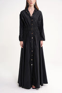 Siyah Lastik ve çıtçıt detaylı uzun gömlek elbise 94627