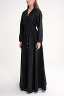 Siyah Lastik ve çıtçıt detaylı uzun gömlek elbise 94627