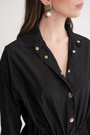 Siyah Lastik ve çıtçıt detaylı uzun gömlek elbise 94627