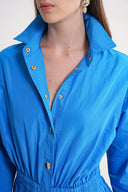 Mavi Lastik ve çıtçıt detaylı uzun gömlek elbise 94627