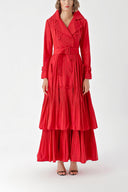 Kırmızı Pilise detaylı trenç elbise 94640