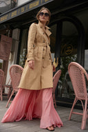 Bej Kruvaze kapama kemerli trençkot 20407