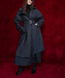 Lacivert Fermuarlı ve kapişonlu kemerli trençkot 20408