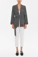 Siyah Beyaz Kemerli blazer ceket 61119