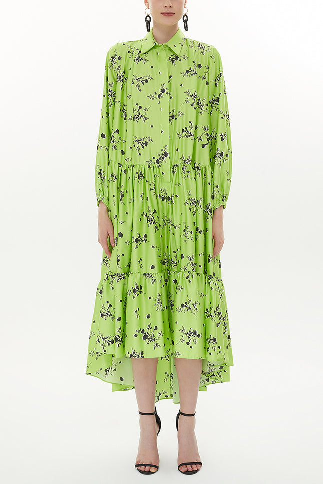 Green Wide cut Pleated dress 93377