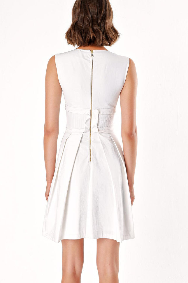 Beyaz Askılı pileli mini elbise 90703
