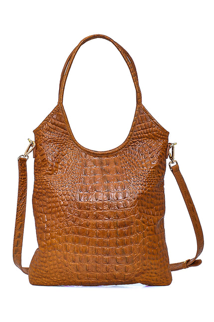 Camel Hair Textured leather shoulder bag with metal plate 23019