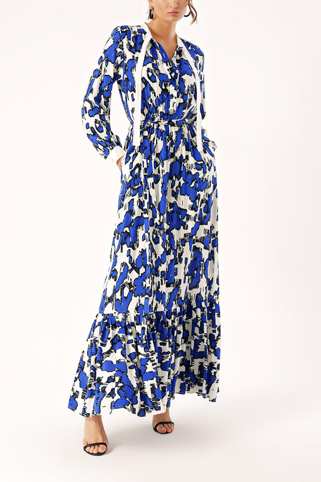 Blue Pleated dress with elastic waist 94253