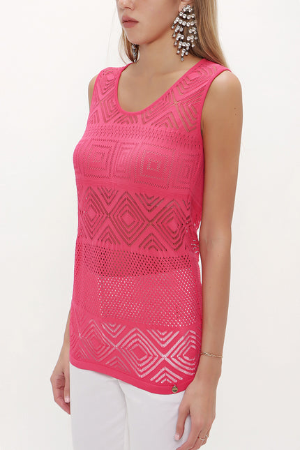 Coral Hole woven  sleeveless tricot  blouse  28649