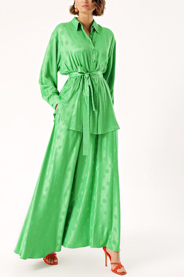 Green Double suit with elastic waist skirt 12323