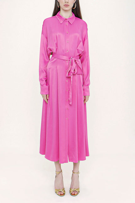 Pink Pleated Midi shirt dress 93798