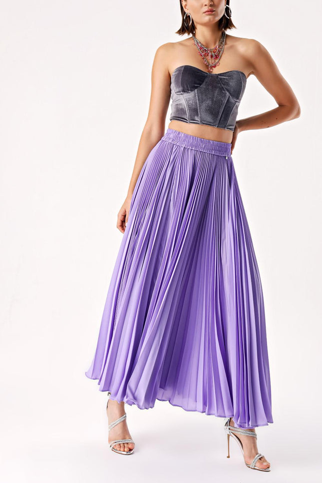 Lilac Pleated long skirt with button detail 81225