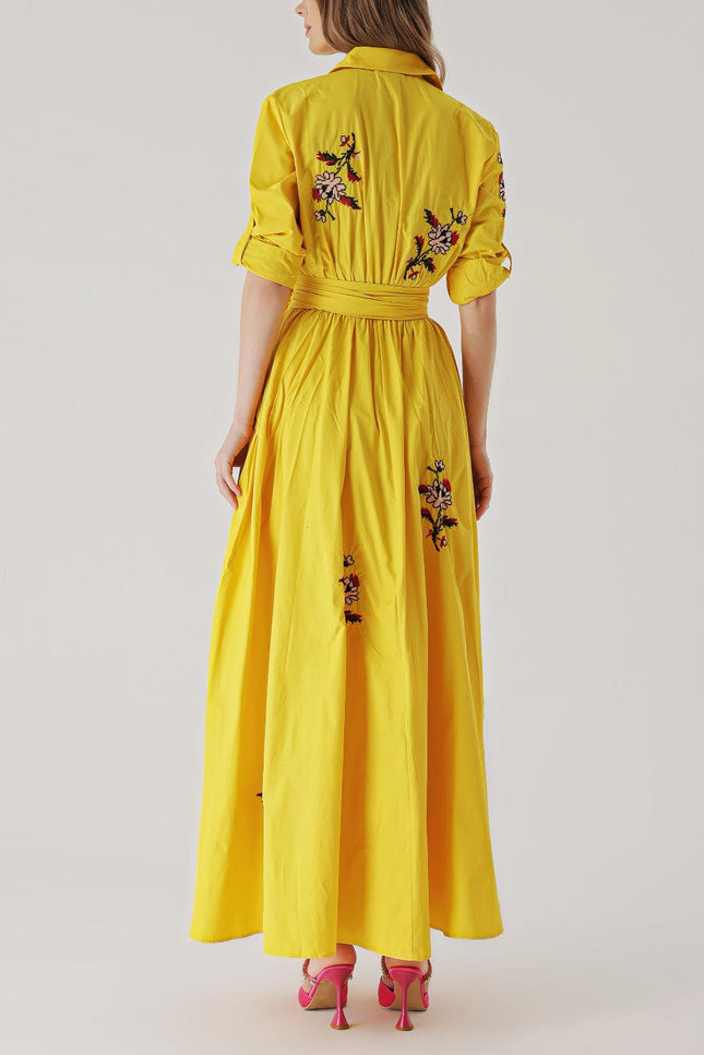 Yellow Embroidered maxi taffeta dress 94019