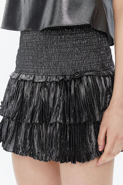 Silver Elastic waist detail ruffled  mini skirt  81156
