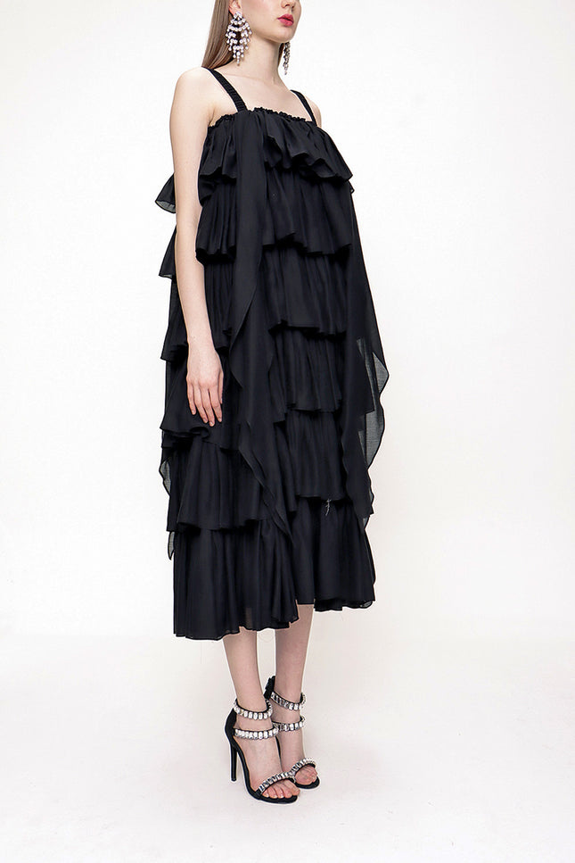 Black Ruffled sleeveless dress 93538