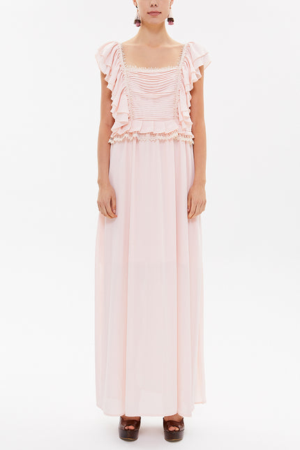 Pink Laced and ruffled maxi dress 92328