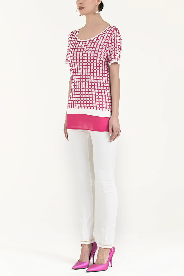 White Wide collar  short sleeved tricot  blouse 28660