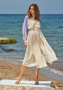 Beige Purple Shirt dress 93550