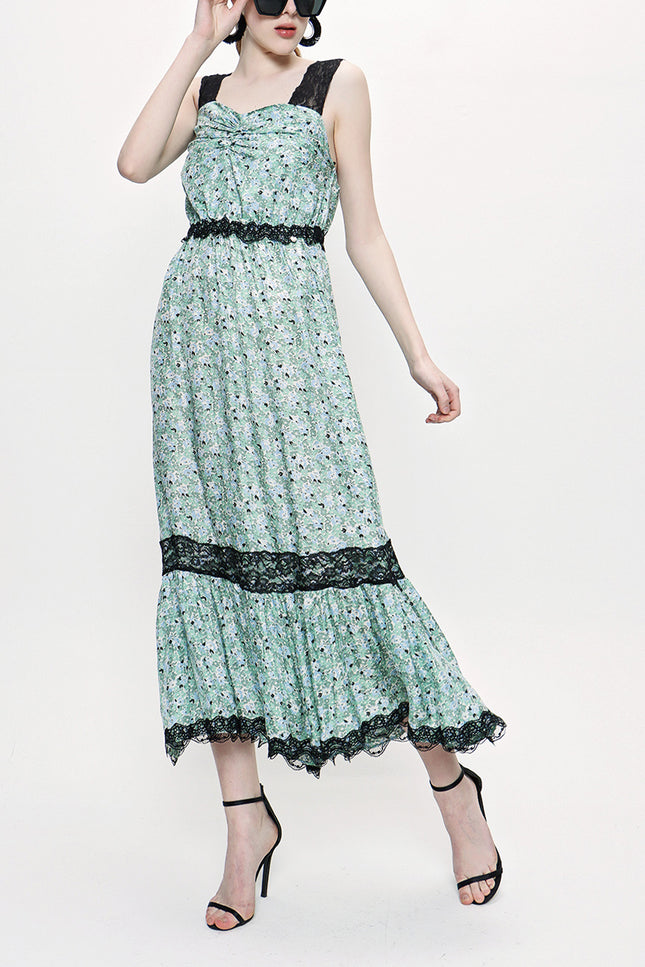 Green Sleevless Lace dress 93799