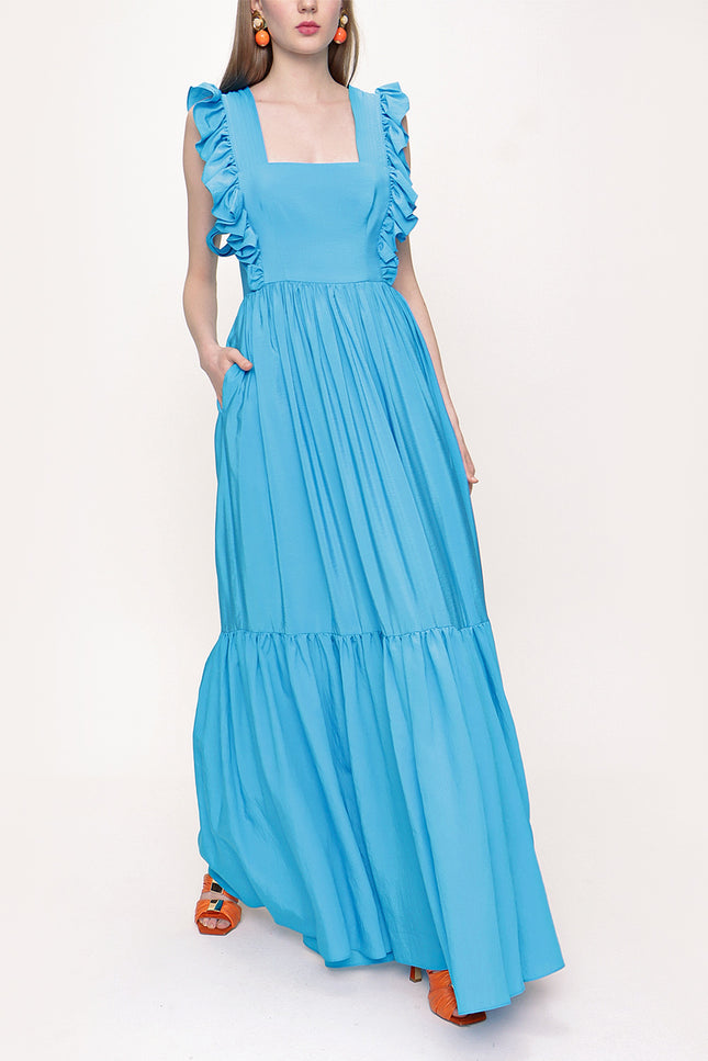 Blue Sleeveless ruffled dress 93562