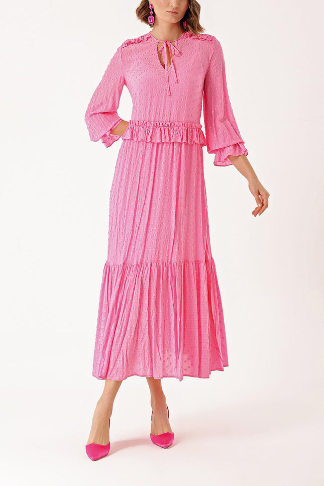 Pink Walloon detailed loose-fitting dress 93936