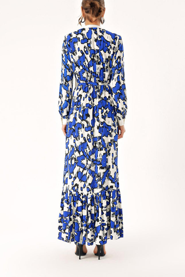 Blue Pleated dress with elastic waist 94253