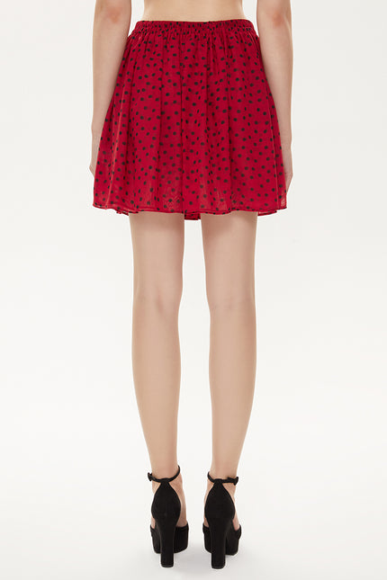 Red Patterned Pleated mini dress 81166