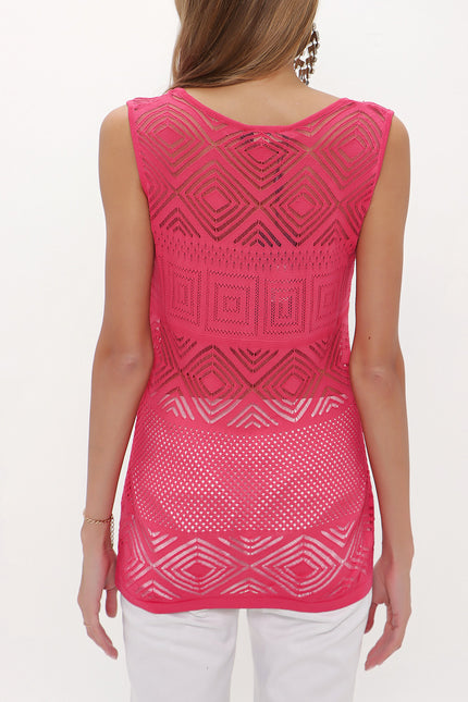 Coral Hole woven  sleeveless tricot  blouse  28649
