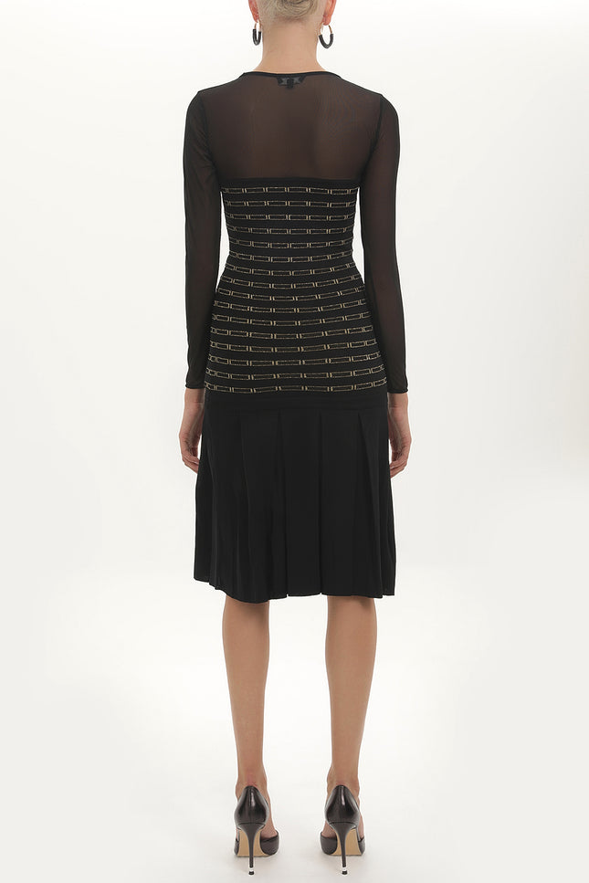 Black Pleated knit dress 27828