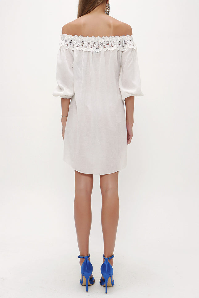 White Off shoulder  lace  mini dress  92307