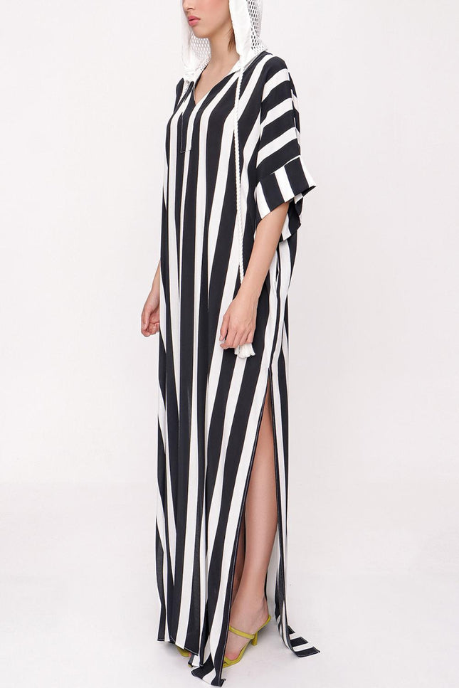 Striped Hooded loose-fitting dress 94028