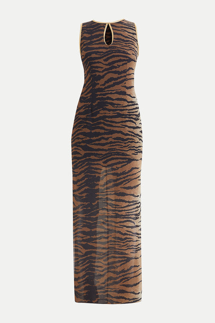 Black Leopardskin strappy  maxi chiffon maxi dress  91364