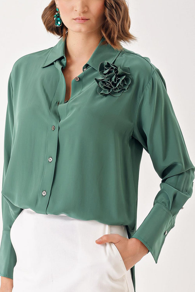 Green Floral detailed shirt 10832