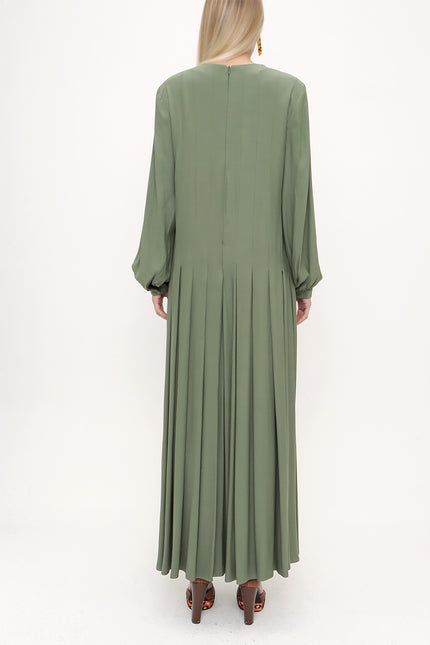 Green Wide cut oval neck dress 93430