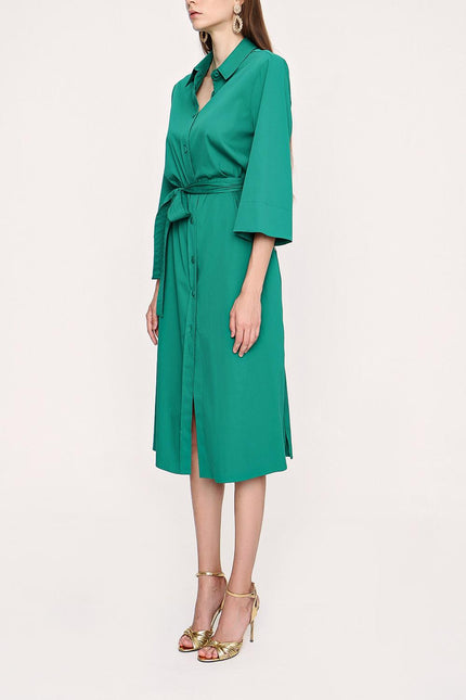 Yeşil Kemerli Bol Kesim Gömlek Elbise 93995