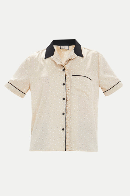 Beige Contrast binding blouse  10675