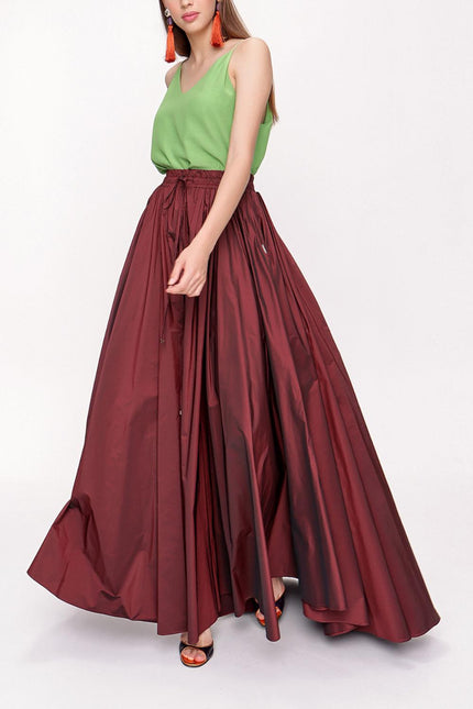 Burgundy Pleated maxi skirt 81206