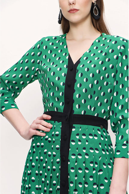 Green Pleated dress 93735