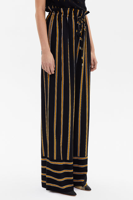 Black High waist  striped  wide cut pants 41303