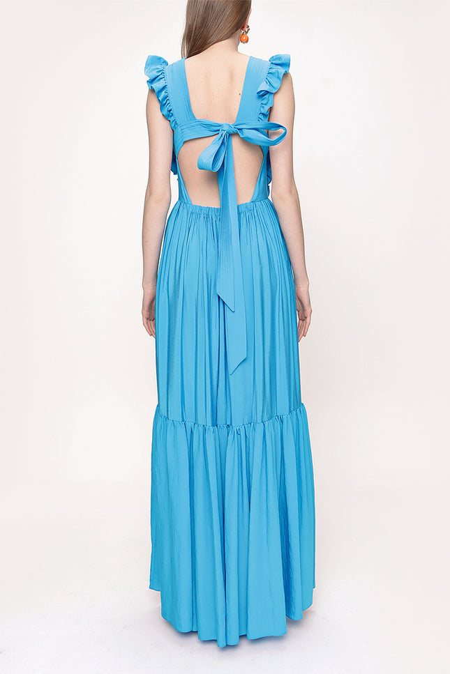 Blue Sleeveless ruffled dress 93562