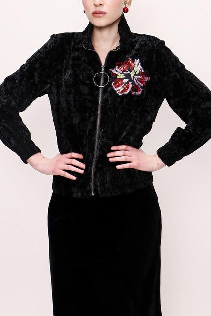 Black Zipped and embroidered jacket 61149