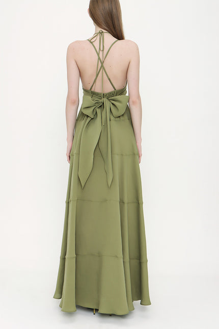 Green V neck sleeveless dress 93563