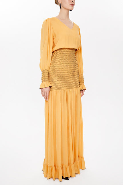 Mustard Fancy seam maxi dress 92920