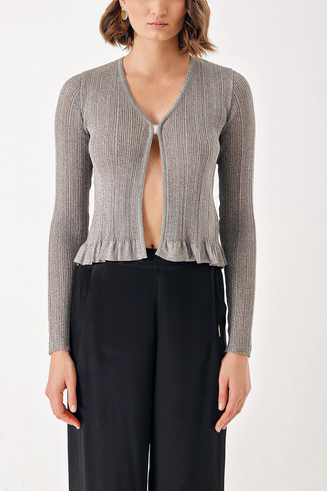 Silver Short thin shiny string knitted cardigan 28877