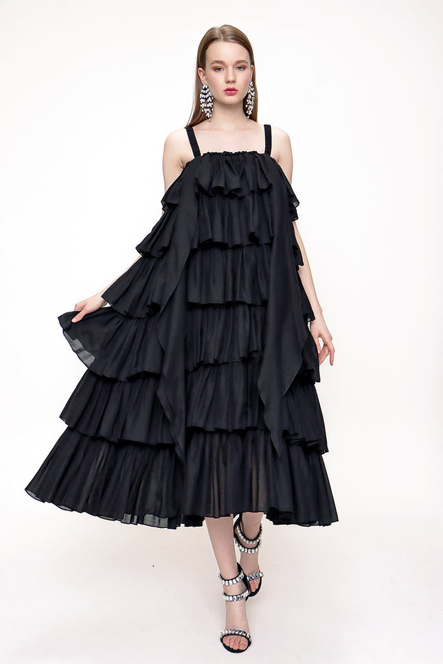 Black Ruffled sleeveless dress 93538