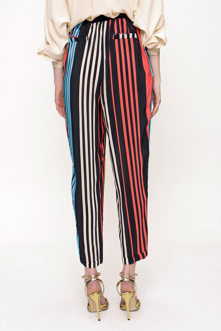 Striped Elastic waist wide cut pants 41600