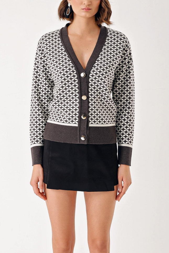 Anthracite Patterned knit cardigan 28863