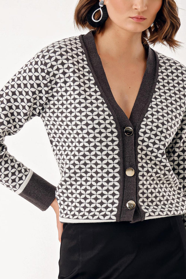 Anthracite Patterned knit cardigan 28863