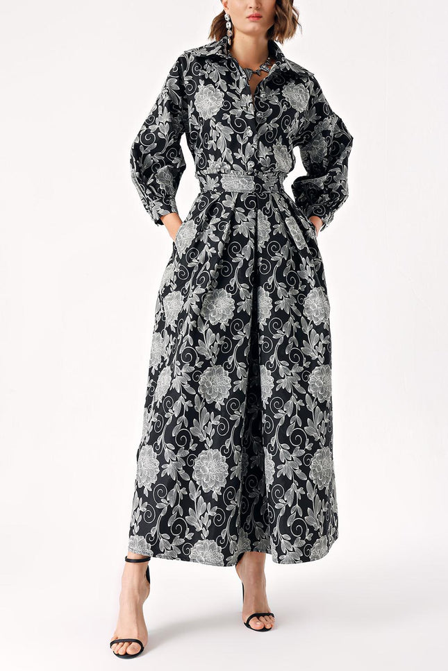 Patterned Shirt with tie-dye detailing with fluffy skirt
  jacquard suit 12328