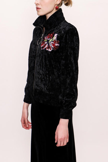 Black Zipped and embroidered jacket 61149